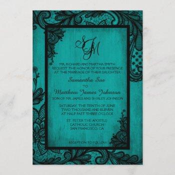 Small Teal Black Lace Gothic Wedding Front View