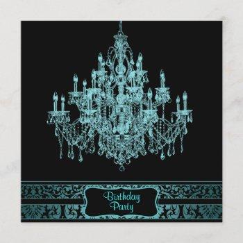 teal blue chandelier womans any number birthday pa invitation