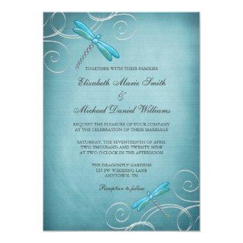Small Teal Blue Dragonfly Swirls Wedding Front View