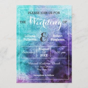 teal blue purple watercolor - wedding invitation
