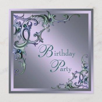 teal blue purple womans any number birthday party invitation