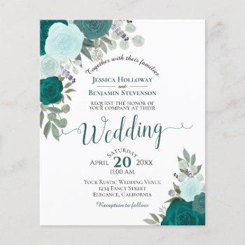 teal boho chic floral budget wedding invitation