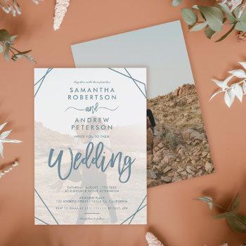 teal boho frame simple photo script wedding invitation