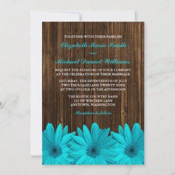 teal daisy barn wood wedding invitations