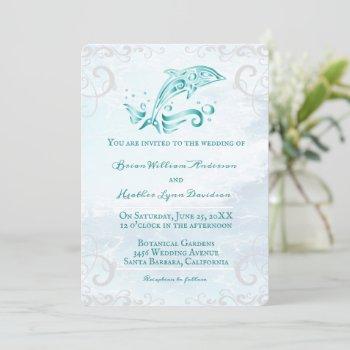 teal dolphin wedding invitation