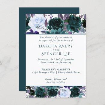 teal floral | dark moody turquoise garland wedding invitation