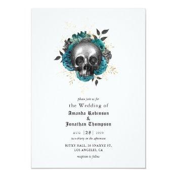 Small Teal Floral Skull Halloween Gothic Wedding Front View