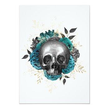 Small Teal Floral Skull Halloween Gothic Wedding Back View
