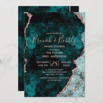 Small Teal Green Rose Gold Brunch & Bubbly Baby Shower Front View