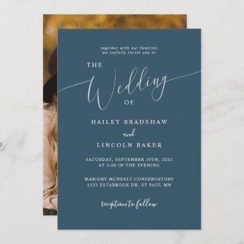 teal modern minimal photo wedding invitation