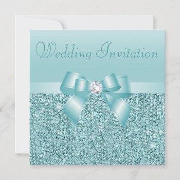Small Teal Sequins, Bow & Diamond Wedding Front View