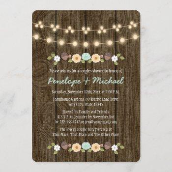 teal string of lights fall rustic couples shower invitation