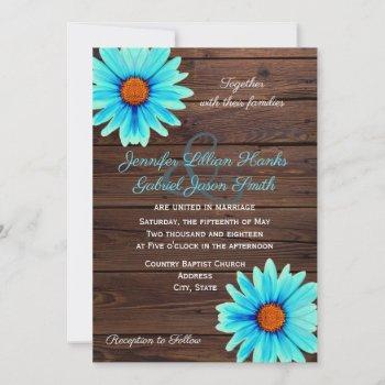 Small Teal Turquoise Blue Floral, Rustic Wood Wedding Front View