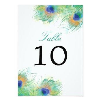Small Teal Watercolor Peacock Feather | Table Number Back View