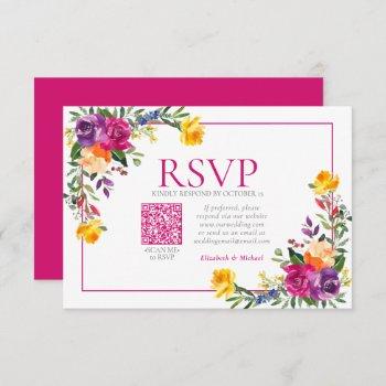 Small Technicolor Boho Floral Qr Code Wedding Rsvp Front View
