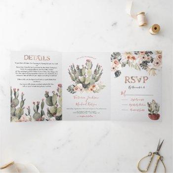 terracota and cactus wedding tri-fold invitation