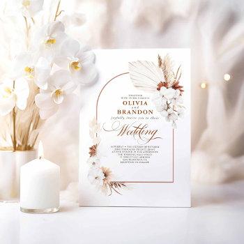 terracotta and white orchid flowers boho wedding invitation