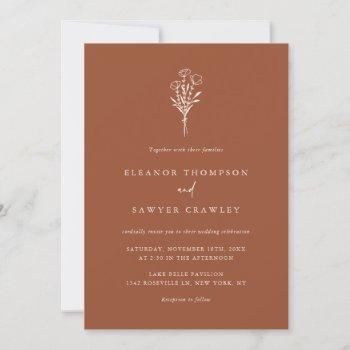terracotta boho minimalist botanicals wedding invitation