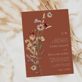 terracotta boho wildflowers wedding invitation