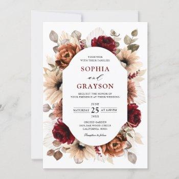 terracotta burgundy mauve floral geometric wedding invitation