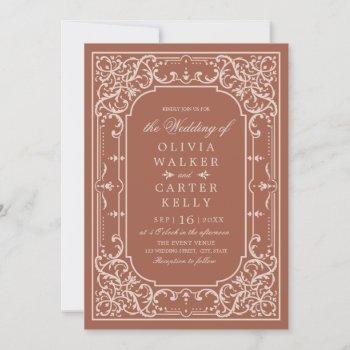 terracotta elegant ornate romantic vintage wedding invitation