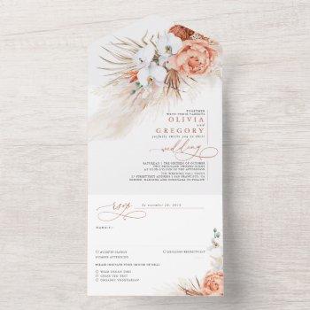 terracotta flowers and pampas grass exotic wedding all in one invitation
