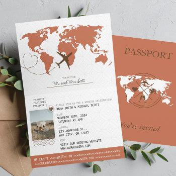 terracotta passport destination wedding invitation
