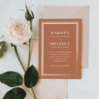 terracotta & rose gold modern classy photo wedding foil invitation