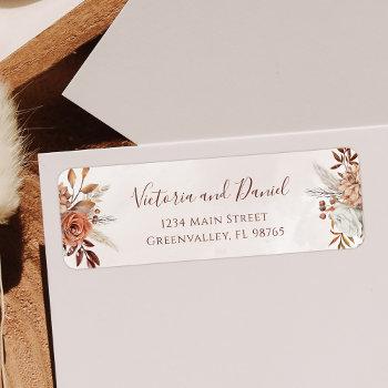 Small Terracotta Rust Flowers Boho Fall Foliage Wedding Label Front View