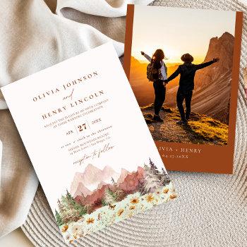 terracotta wedding mountain wildflower photo invitation