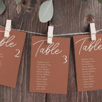 Small Terracotta Wedding Table Seating Chart Front View