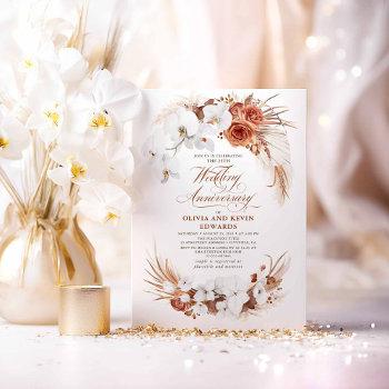 terracotta white flower boho wedding anniversary invitation