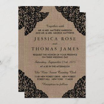 the black lace on rustic burlap wedding collection invitation