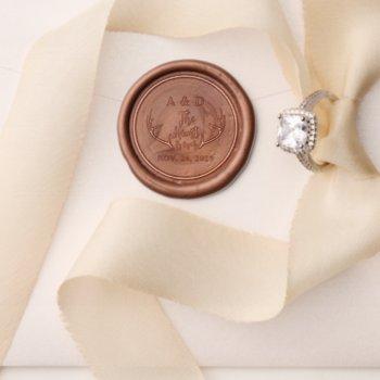 Small "the Hunt Is Over" Antler Wedding Personalized Wax Seal Stamp Front View