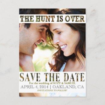 Small The Hunt Is Over Camo Save The Date Announcement Front View