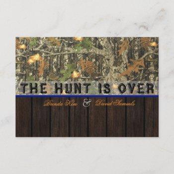 the hunt is over camo wood wedding invitation