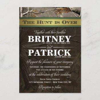 the hunt is over hunting camo wedding invitations