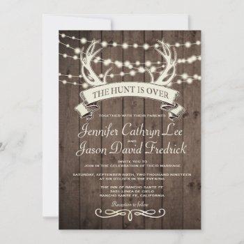 "the hunt is over" rustic barn evening wedding invitation