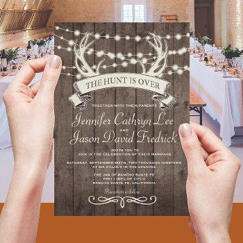 "the hunt is over" rustic barn evening wedding invitation