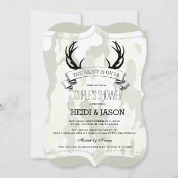 "the hunt is over" rustic camo couple's shower invitation