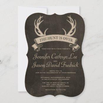 "the hunt is over" rustic chalkboard wedding invitation