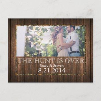 Small The Hunt Is Over Save The Date Wedding Post Front View