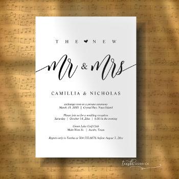 the new mr and mrs, wedding elopement party invitation