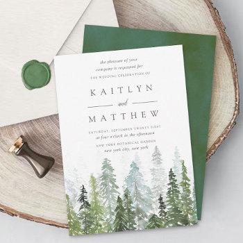 the watercolor pine tree forest wedding collection invitation