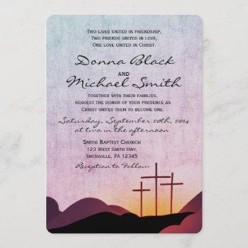 three crosses religious wedding invitation