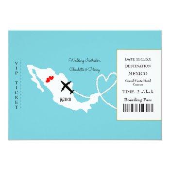 Small Ticket Boarding Pass Wedding Destination Mexico Front View