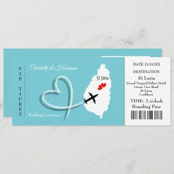 Small Ticket Boarding Pass Wedding Destination St Lucia Front View