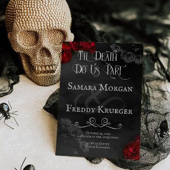 Small Til Death Do Us Part Gothic Wedding Invite Rose Front View