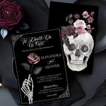 til death watercolor skeleton rose gothic wedding invitation