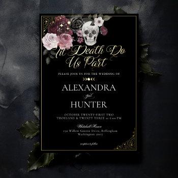 til death watercolor skull rose gothic wedding foil invitation